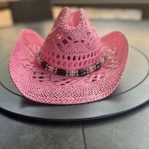 NWT Pink Woven Cowboy Hat with Beaded Band